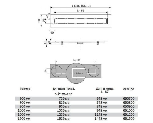 TECE Комплект дренажного канала под укладку натурального камня, 700 мм. 660003,  650000,  660016,  650700