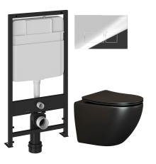 Комплект Унитаз подвесной Ceramicanova Metropol CN4002MB безободковый + Инсталляция EWRIKA ProLT 0026-2020 + Кнопка 0041 хром