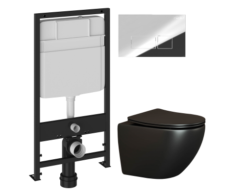 Комплект Унитаз подвесной Ceramicanova Metropol CN4002MB безободковый + Инсталляция EWRIKA ProLT 0026-2020 + Кнопка 0041 хром
