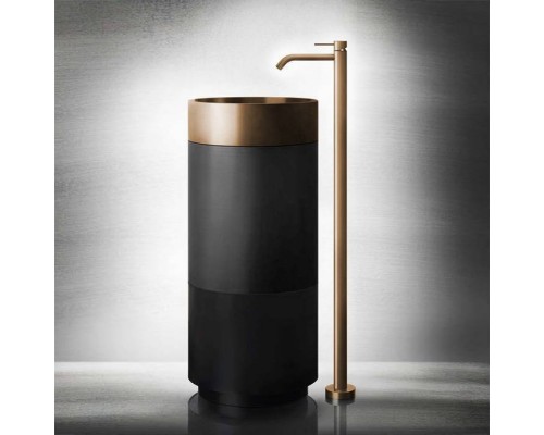 Gessi 316 Раковина 40x90 см, без отв., напольная, отдельностоящая, с сифоном, слив в пол, цвет: Warm bronze brushed PVD. 54601#726,  54603#850