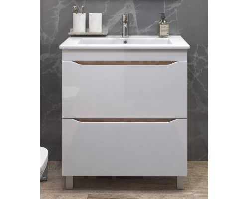 Тумба с раковиной Vigo Grani 75 напольная, дуб золотой, раковина Элина 60