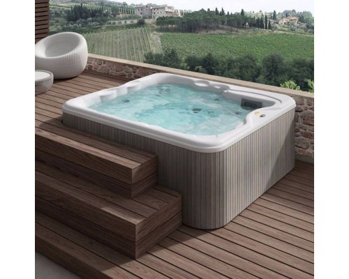 Jacuzzi Lodge L Минибассейн 223x211см, отдельностоящий, c г/м Hydro+Blower, утеплитель Eco Shield, панель Sillwer wood, цвет акрила: Platinum. LODL1033311