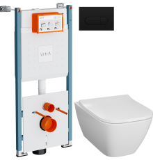 Комплект Унитаз подвесной Geberit Smyle Square 500.683.01.1 + Инсталляция VitrA V-Fix Core 732-5800-01PV + Кнопка Root Round 740-2211 черная матовая