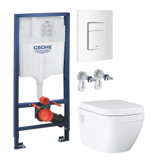 Комплект Унитаз подвесной Grohe Euro Ceramic 39703000 безободковый + Инсталляция Rapid SL 38772SH0 3 в 1 с панелью смыва