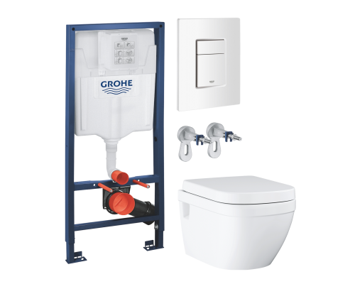 Комплект Унитаз подвесной Grohe Euro Ceramic 39703000 безободковый + Инсталляция Rapid SL 38772SH0 3 в 1 с панелью смыва