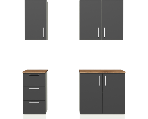 Кухонный гарнитур Domaci Болонья 180 см, фасад графит, ручка хром, столешница дуб вотан KUH-708292