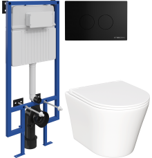 Комплект Унитаз подвесной Ceramicanova Forma CN3011 с микролифтом + Инсталляция STWORKI + Кнопка Хельсинки 500471 черная матовая