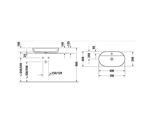 Duravit Luv Раковина 70х40х14см., накладная, 1 отв., цвет: белый глянцевый. 0380700000