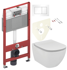 Комплект Унитаз подвесной Ideal Standard Tesi T354601 с микролифтом + Инсталляция TECE Base 9400413 4 в 1 с кнопкой смыва