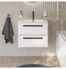 Тумба с раковиной Cezares Eco Cer-N 60, bianco lucido, раковина Eco 60, ручки матовые черные