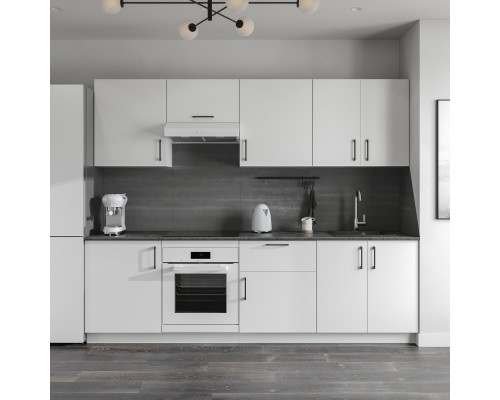 Кухонный гарнитур Domaci Болонья 260 см, фасад белый, ручка черная, столешница луна KUH-1008816