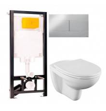 Комплект Унитаз подвесной Norm Fit + Крышка VitrA Norm 84-003-749 с микролифтом + Инсталляция OLI 80 ECO Sanitarblock mechanic 3 в 1 с кнопкой смыва