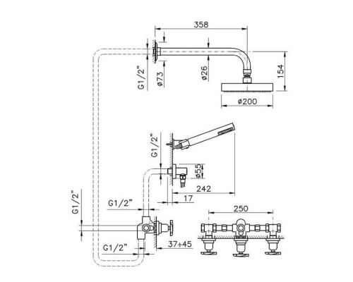 Nicolazzi Monte Croce Душевого набора, верхний душ 20см., смеситель, ручной душ,  цвет: хром. 2233EXTCR27