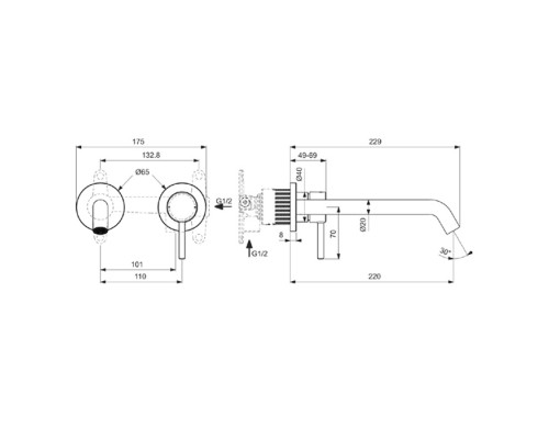 Ideal Standard Ceraline Nuovo Смеситель для раковины, встраиваемым, излив: 22см., цвет: хром. BD848AA