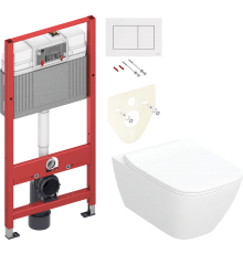 Комплект Унитаз подвесной Geberit Smyle Square 500.685.01.1 + Инсталляция TECE Base 9400413 4 в 1 с кнопкой смыва