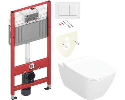 Комплект Унитаз подвесной Geberit Smyle Square 500.685.01.1 + Инсталляция TECE Base 9400413 4 в 1 с кнопкой смыва Комплект Унитаз подвесной Geberit Smyle Square 500.685.01.1 + Инсталляция TECE Base 9400413 4 в 1 с кнопкой смыва
