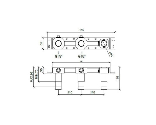 Almar Mixers Встраиваемая часть настенного смесителя для раковины на 3 отв., излив справа/слева, цвет: черный матовый. E134010