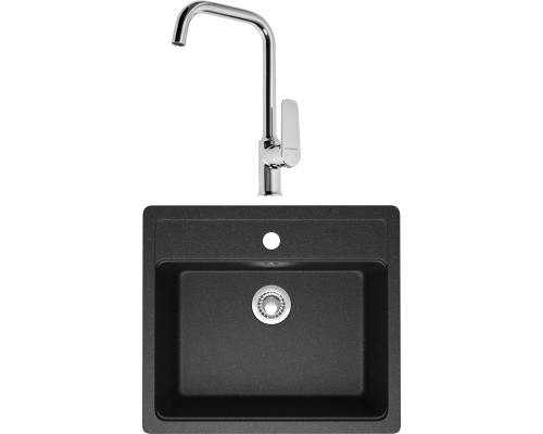 Комплект Мойка кухонная Domaci Болонья М-09-007 антрацит + Смеситель STWORKI