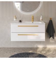 Тумба с раковиной Cezares Eco Cer-N 100 R, bianco lucido, раковина Duet 100 R, ручки сатиновое золото