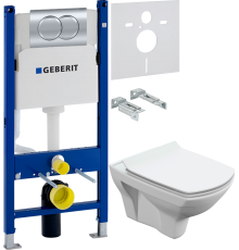 Комплект Унитаз подвесной Cersanit Carina XL Clean On DPL EO slim + Шумоизоляция Geberit 156.050.00.1 + Инсталляция Duofix Delta 458.149.21.1 с кнопкой смыва, хром