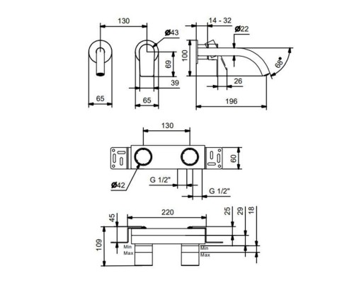 Fantini Myo Смеситель для раковины, настенный, цвет: хром. 61 02 V611B Fantini Myo Смеситель для раковины, настенный, цвет: хром. 61 02 V611B