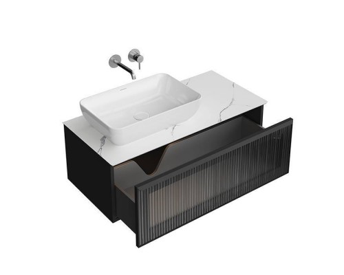 Kerama Marazzi ICONICO Тумба подвесная 100 с рифленым стеклом, 1 ящик, со столешницей, цвет: черный. IC.100.1\BLK,  CO5.SG50008220R\100