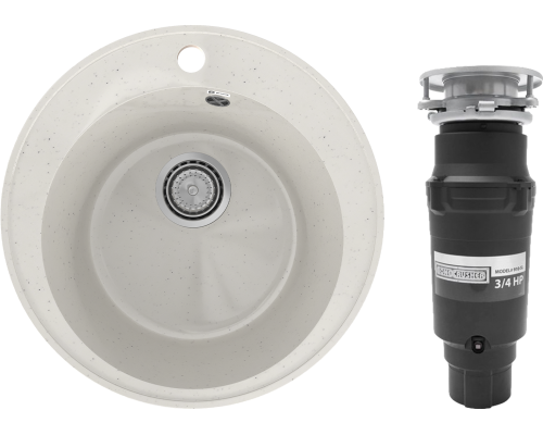 Комплект Мойка Practik PR-M 475-001 белый камень + Измельчитель Bone Crusher BC 910-SL-Slim Line