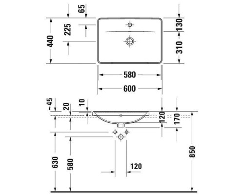 Duravit D-Neo Раковина 60х40см., встраиваемая сверху, с переливом, 1 отв., цвет: белый. 0357600027