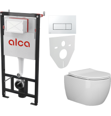 Комплект Унитаз подвесной Ceramicanova Play CN3001 с микролифтом, безободковый + Инсталляция AlcaPlast AM101/1120-4:1 RU M571-0001 кнопка смыва хром