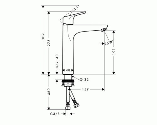 Hansgrohe Focus Смеситель для раковины 190, однорычажный, без донного клапана, цвет: хром. 31518000 Hansgrohe Focus Смеситель для раковины 190, однорычажный, без донного клапана, цвет: хром. 31518000