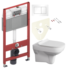 Комплект Унитаз подвесной Cersanit City Clean On DPL EO slim + Инсталляция TECE Base 9400413 4 в 1 с кнопкой смыва