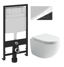 Комплект Унитаз подвесной Ceramicanova UP Rimless CN4007 белый + Инсталляция EWRIKA ProLT 0026-2020 + Кнопка 0041 хром