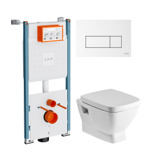 Комплект Унитаз подвесной Santek Нео 1WH302423 с микролифтом + Инсталляция VitrA V-Fix Core 732-5800-01PV + Кнопка Root Square 740-2300 белая глянцевая