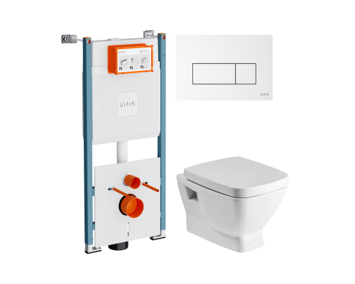 Комплект Унитаз подвесной Santek Нео 1WH302423 с микролифтом + Инсталляция VitrA V-Fix Core 732-5800-01PV + Кнопка Root Square 740-2300 белая глянцевая