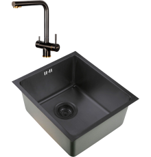 Комплект Мойка кухонная Zorg Inox PVD SZR 5050 GRAFIT графит + Смеситель Inox SZR-7039 BR/GRAFIT бронза графит