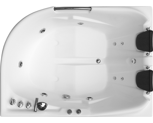 Акриловая ванна EvaGold OLB-807 R 170x120 см, правая, встраиваемая, с гидромассажем, белая, асимметричная, с каркасом, для двоих, с экраном, с ручками, со смесителем, со сливом-переливом, с подголовником, с выдвижным душем и лейкой