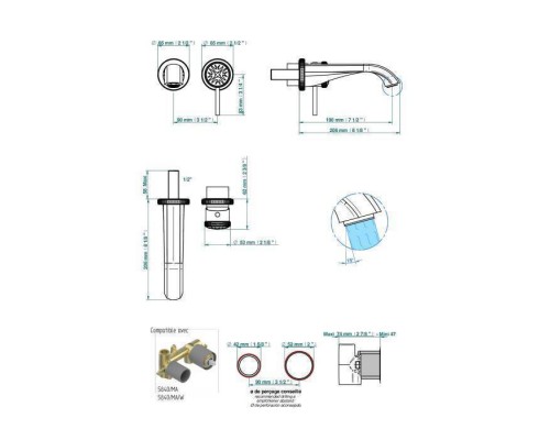 THG Hirondelles Смеситель для раковины, встраиваемый, цвет: Polished gold. G00-A00-5840/MA,  A4J-F01-6541B