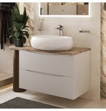 Тумба с раковиной BOND Cube 80, подвесная, белая, под дерево, с раковиной Oval S58-600