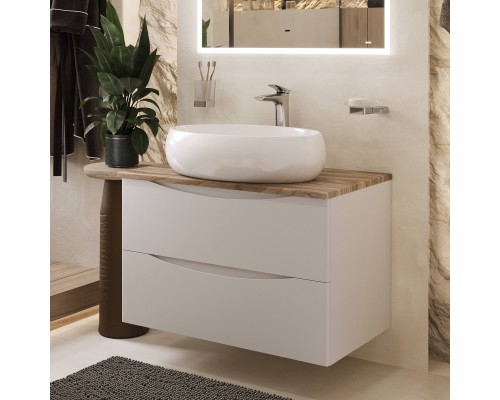 Тумба с раковиной BOND Cube 80, подвесная, белая, под дерево, с раковиной Oval S58-600