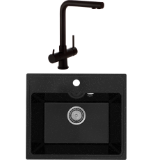 Комплект Мойка кухонная Practik PR-M 490-004 черный оникс + Смеситель Veragio Milano 30636 черный матовый