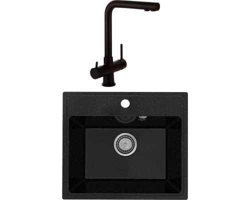 Комплект Мойка кухонная Practik PR-M 490-004 черный оникс + Смеситель Veragio Milano 30636 черный матовый