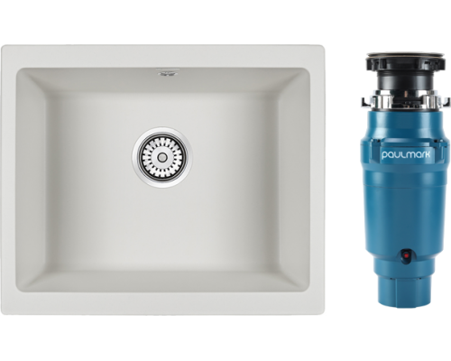 Комплект Мойка кухонная Paulmark Gera 60 PM205546-WH белый + Измельчитель Intenso I-400