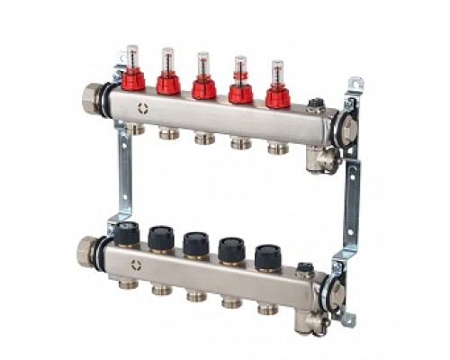 Распределительная гребенка, Oventrop, Multidis SFR 2 х G 3/4, количество контуров-2, выход-3/4 ЕК, нержавеющая сталь, с ротаметрами