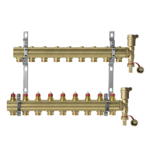 Комплект коллекторов Danfoss FHF-9 set с кронштейнами и воздухоотводчиками, 9 контуров. 088U0709