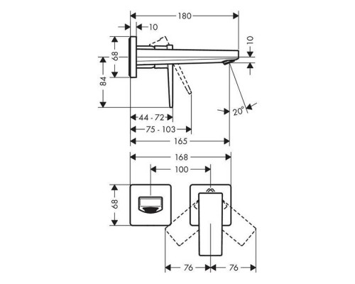 Hansgrohe Metropol Смеситель для раковины, .однорычажный, настенный, излив: 18см., внешняя часть, цвет: хром. 32525000