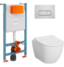 Комплект Унитаз подвесной VitrA Mia Round белый глянцевый + Крышка с микролифтом, петли хром + Инсталляция VitrA V-Fix Core + Кнопка смыва Root R 740-2280 хром