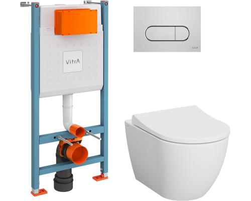 Комплект Унитаз подвесной VitrA Mia Round белый глянцевый + Крышка с микролифтом, петли хром + Инсталляция VitrA V-Fix Core + Кнопка смыва Root R 740-2280 хром Комплект Унитаз подвесной VitrA Mia Round белый глянцевый + Крышка с микролифтом, петли хром + Инсталляция VitrA V-Fix Core + Кнопка смыва Root R 740-2280 хром