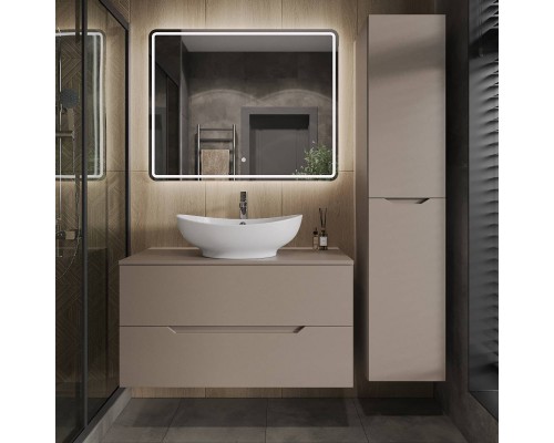 Мебель для ванной комнаты Orange Line 100 подвесная, 2 ящика, матовый латте с раковиной B08-585w