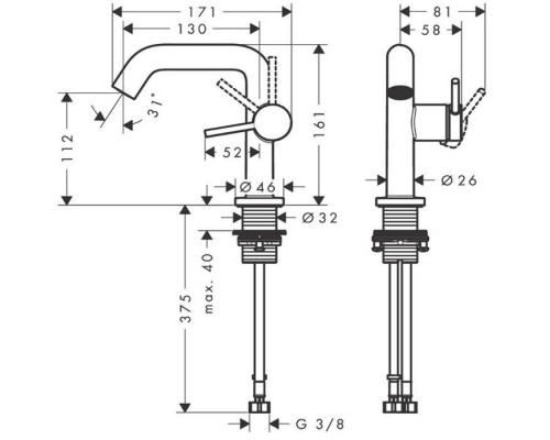 Hansgrohe Tecturis S Смеситель для раковины, 1 отв., с донным клапаном, цвет: хром. 73320000 Hansgrohe Tecturis S Смеситель для раковины, 1 отв., с донным клапаном, цвет: хром. 73320000