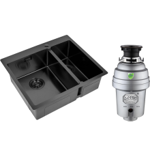 Комплект Мойка кухонная Zorg Light ZL R 590-2-510-L GRAFIT L, графит + Измельчитель Inox D ZR-38 D